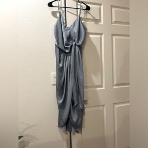 Baltic Born Silver-Gray Satin Asymmetrical Slip Dress